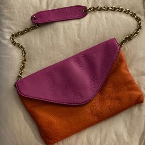 J.Crew Pink and Orange Leather Chain Shoulder Bag